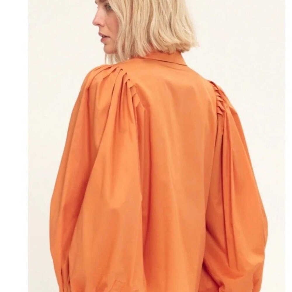 Harshman Lois Popover Shirt Puff Sleeves Persimmon Orange Extra Small XS NWT - Picture 2 of 5